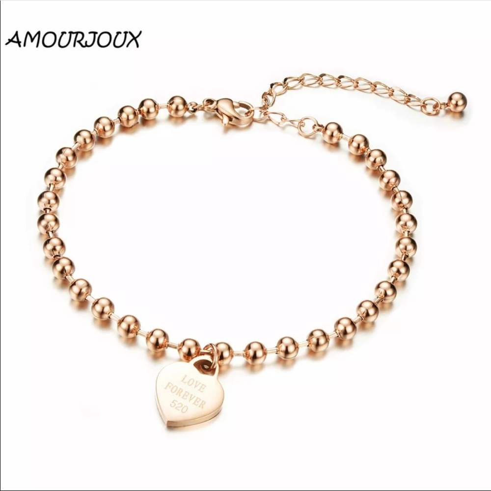 Stainless steel anklet bracelets Love Forever 8in - Picture 3 of 6